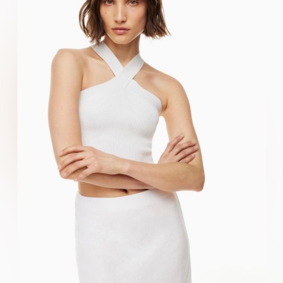 Aritzia Babaton Sculpt Knit Criss Cross Cropped Tank pearl white - Picture 1 of 7